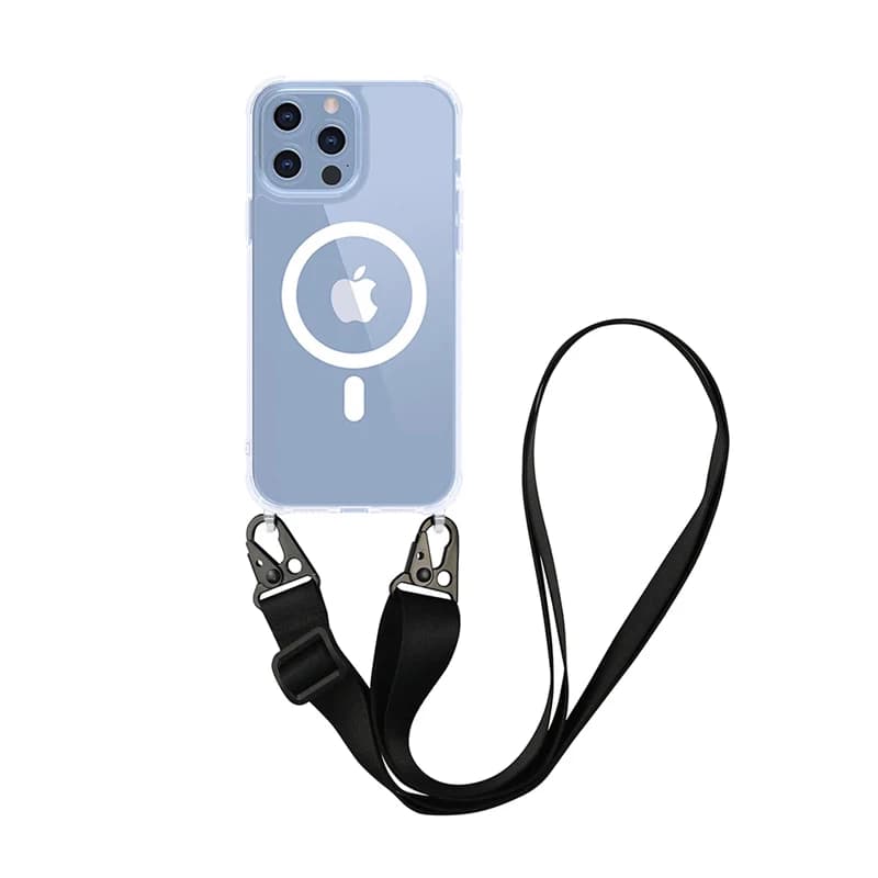 Per Magsafe Custodia per telefono a tracolla con cordino trasparente in TPU con ricarica wireless magnetica per iPhone 12 13 14 15 16 Pro Max