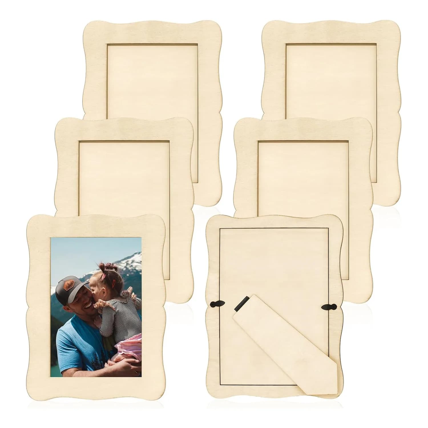 6 piece solid wood frames unfinished diy decoration kit for photo 4x6 - wedding crafts birthday wooden frames diy