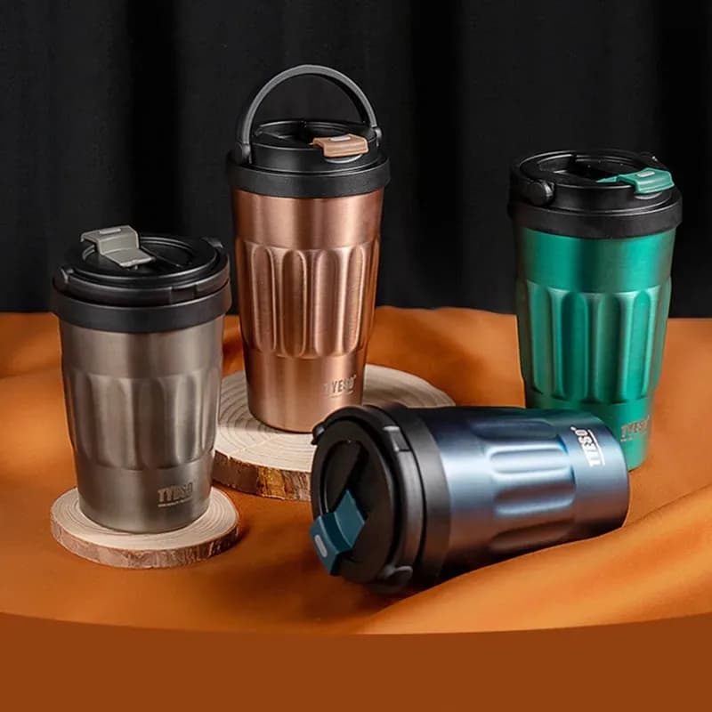 TYESO Bottiglia Termica 400ML/500ML, Tumbler Portatile, Thermos da Viaggio, Tazza Termica in Acciaio Inox, Bicchiere Isolato per Auto