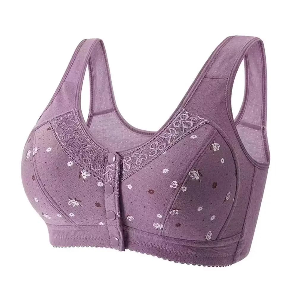 Comfortable Floral Printed Underwear Convenient Breathable Bras for Older Women Widened Shoulder Straps Vest Style
