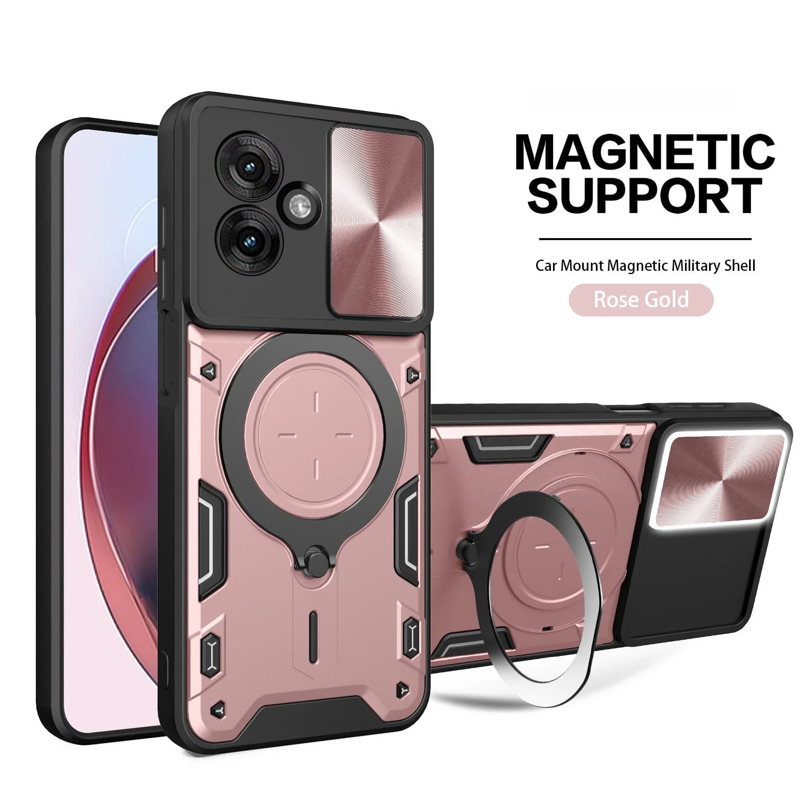 360 Degree Magnetic Sliding Camera Protector Phone Case for Motorola G86 G56 G35 G64 G34 G55 G53 Cavalletto Cover Ring