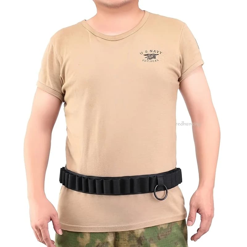 Hunting Tactical Concealed Leather Canvas Heavy Duty Adjustable Ammo Case Bags Bandolier 25 Shells Cartridge Holders Belt