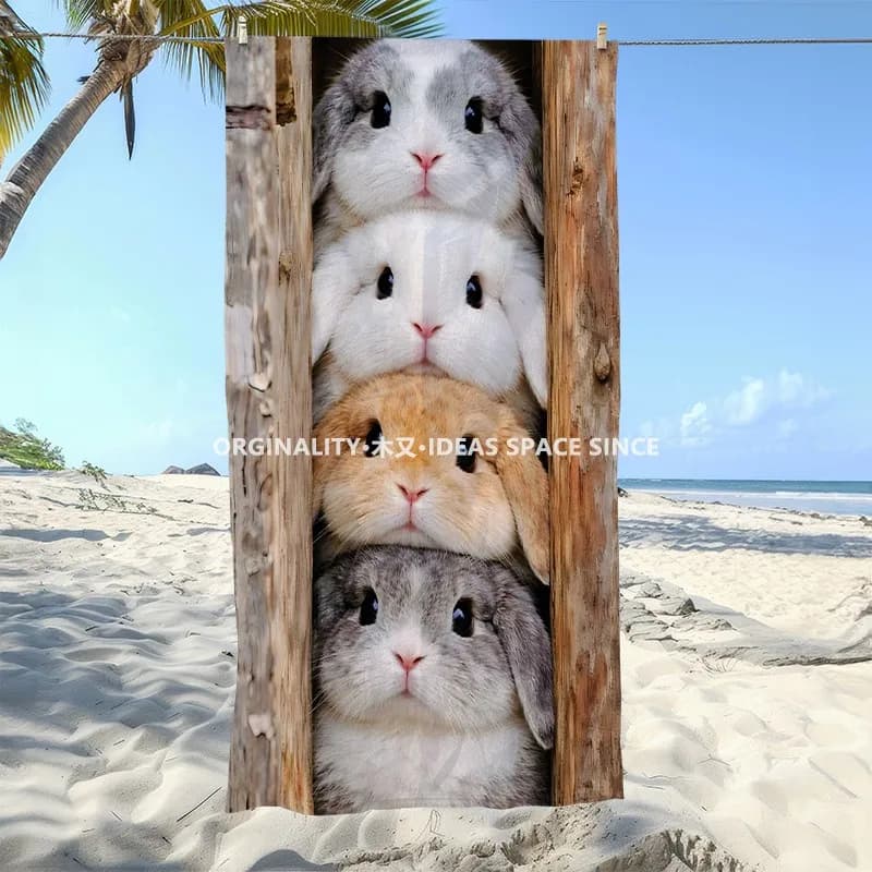 Cute Stacked Bunny Beach Towel Patterned Sunscreen And Windproof Suitable For Swimming Pool Camping Travel