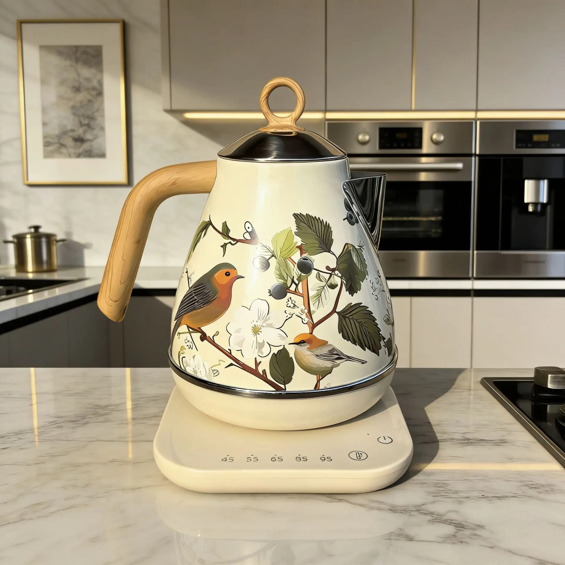 1.7L Vintage Electric Kettle with Temperature Control, Stainless Steel 304, Office Teapot with Automatic Heat Maintenance Function
