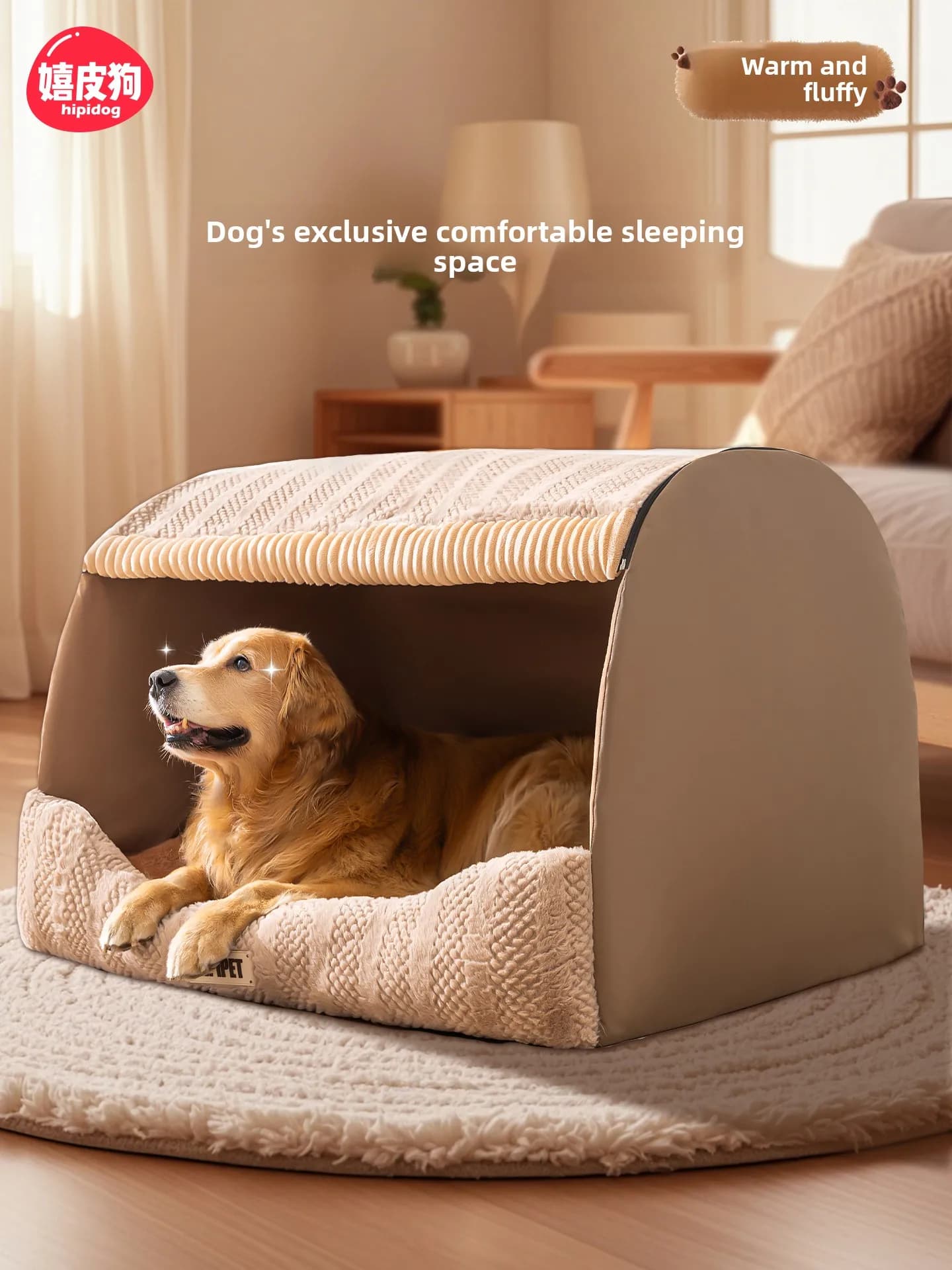 Cuccia Calda per Cani di Taglia Grande, Letto Invernale per Animali Domestici da Interno, Imbottito in Cotone, Design Staccabile, Apertura Universale
