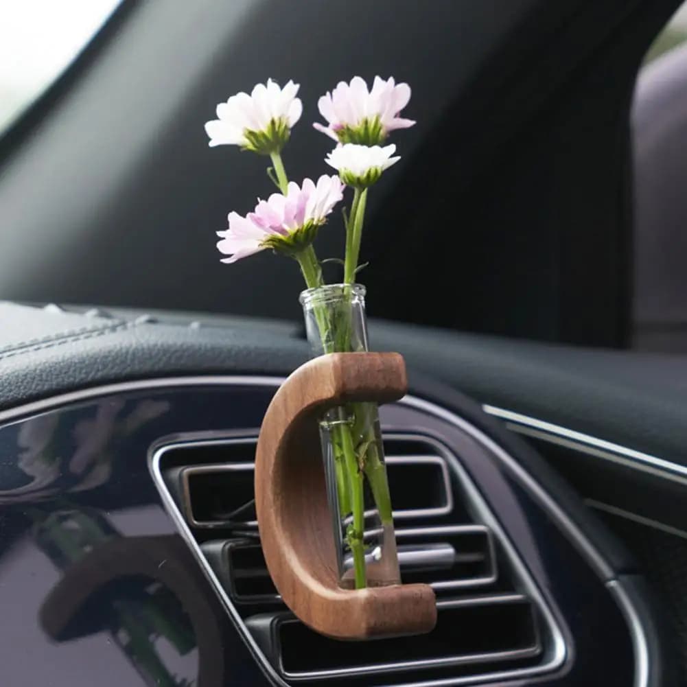 Air outlet for auto perfume floral composition deodorant wooden vase bottle for environments empty glass perfume bottle decoration dashboard