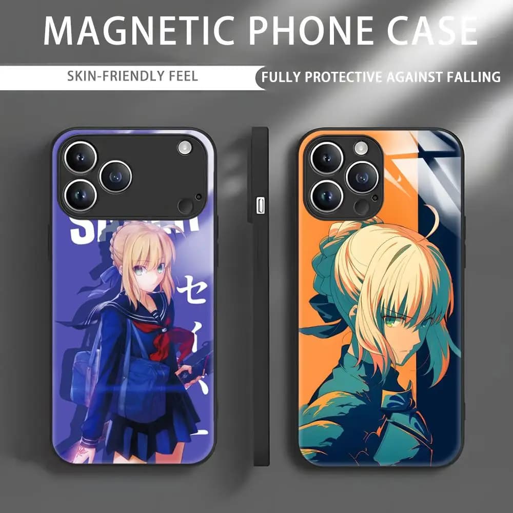 Custodia per telefono Anime Fate S-Saber per iPhone 17 16 e 15 14 13 12 11 X XR XS Plus Mini Pro Max Custodia per telefono magnetica in vetro