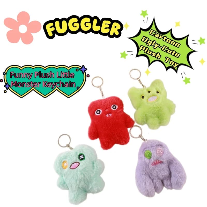 FUGGLER Anime Peripheral Cartoon Big Tooth Doll Quirky Personality Plush Little Monster Pendant Ugly Cute Monster Toy Keychain