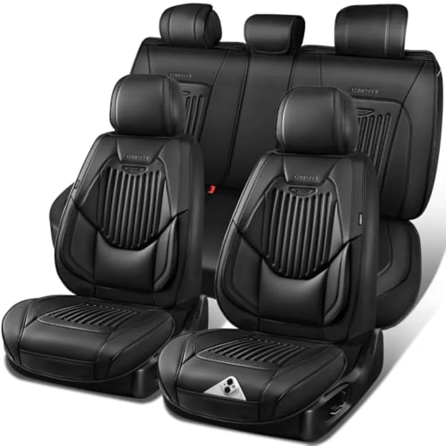 Coprisedili Auto in Pelle Nappa di Lusso, Set Completo con Supporto Lombare per Auto a 5 Posti, Protezione Impermeabile per Sedili Auto