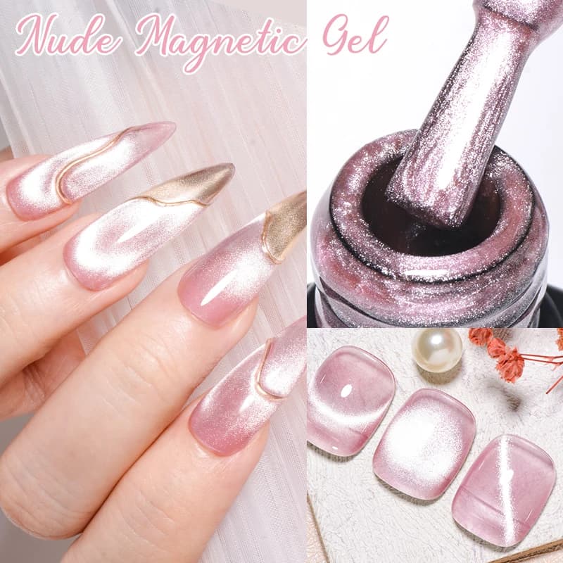 MEET ACROSS 7ML Glitter Gel magnetico Smalto per unghie Oro Viola Nude Gelatina Colore Perle di vetro Effetto Gel UV magnetico Nail Art Design