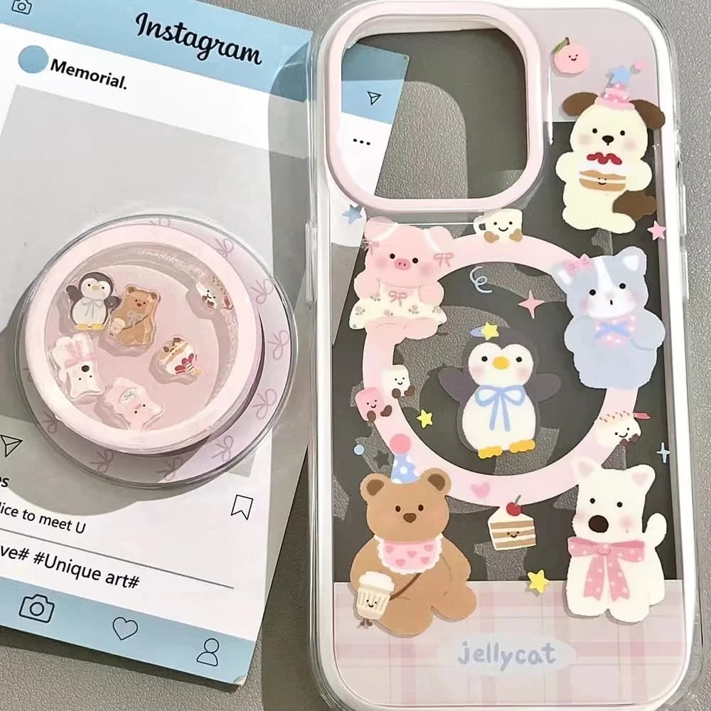 Coreano simpatico cartone animato Shake Pinguino per Magsafe Griptok Anello da dito Supporto per cellulare per iPhone 16 Samsung Girl Staffa