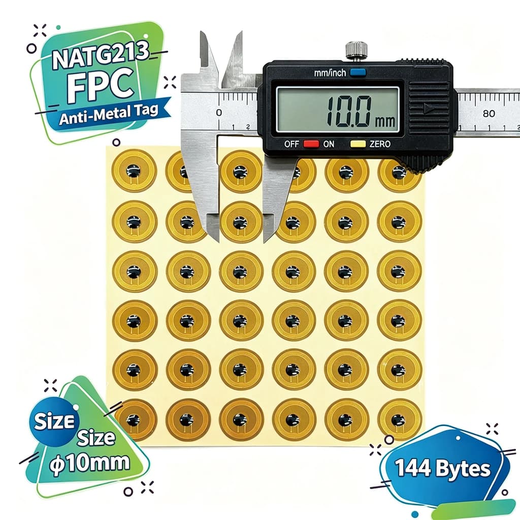 20/50Pack 10mm Small FPC NFC Tag NTAG213 144Bytes Programmable Rewritable Sticker for Smart Devices Product Authentication