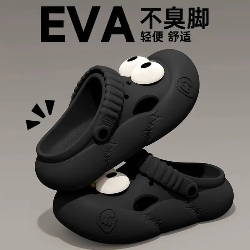 2026 Women Cute Big Eye Cartoon Platform Closed Toe Non Slip Slides Breathable Outdoor Beach Trendy Comfort Summer Slip Sandal