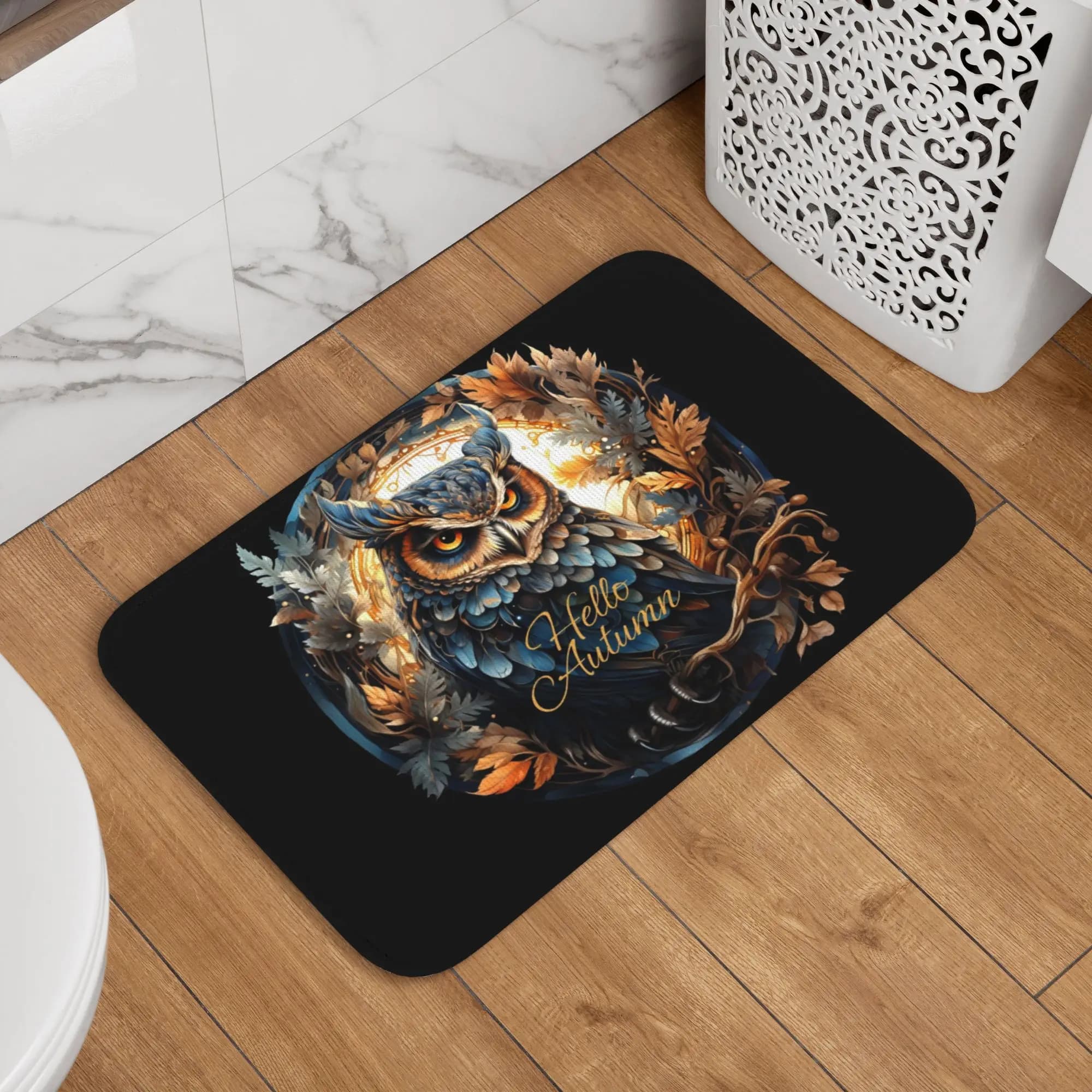 Tappetino Personalizzato Halloween a Forma di Gufo e Zucca, Antiscivolo per Ingresso, Bagno, Cucina, Tappeto per WC