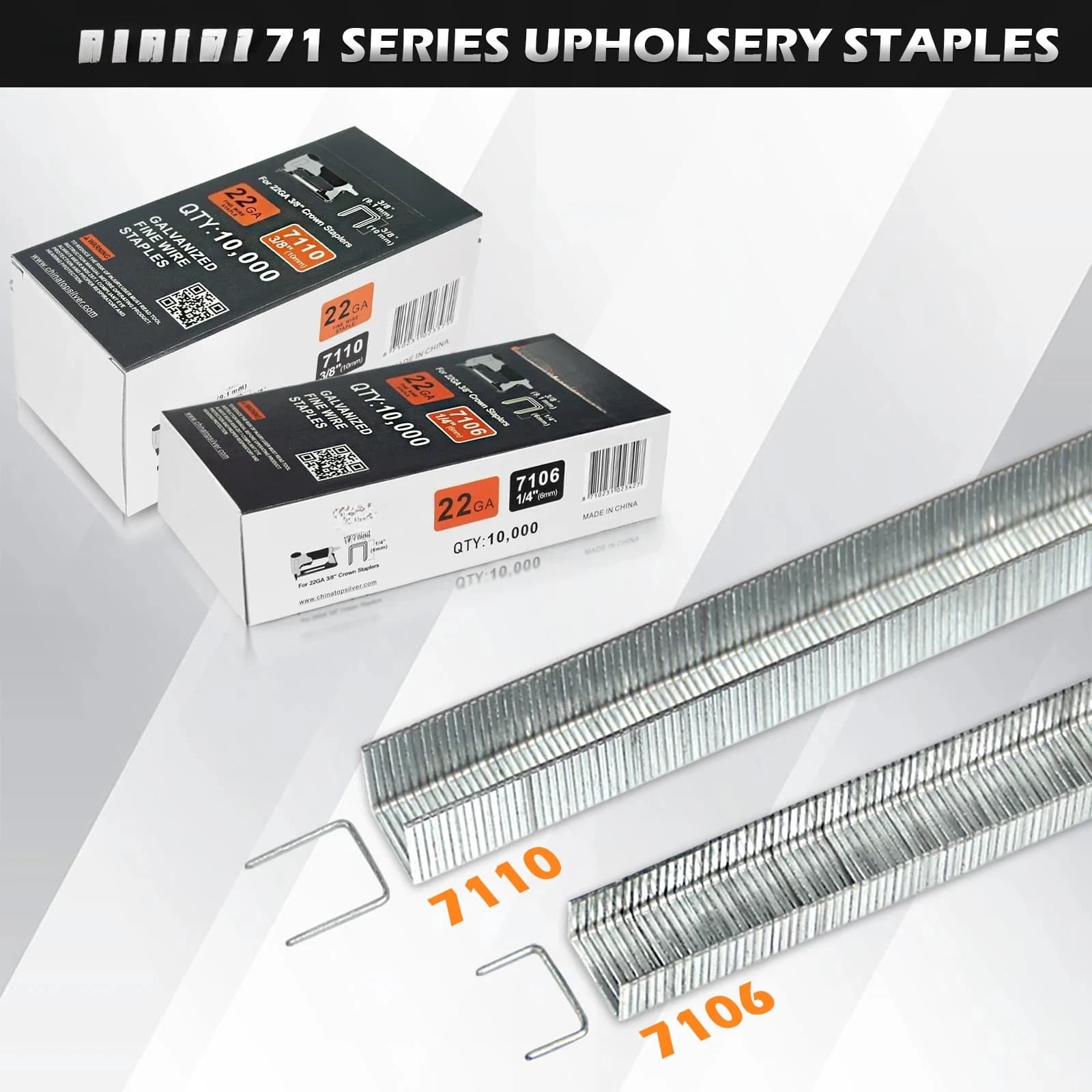 7106/7110 Upholstery Staples, 10000PCS/BOX, Galvanized, Type 71, 3/8 Crown, Works with 7116 Pneumatic Upholstery Stapler