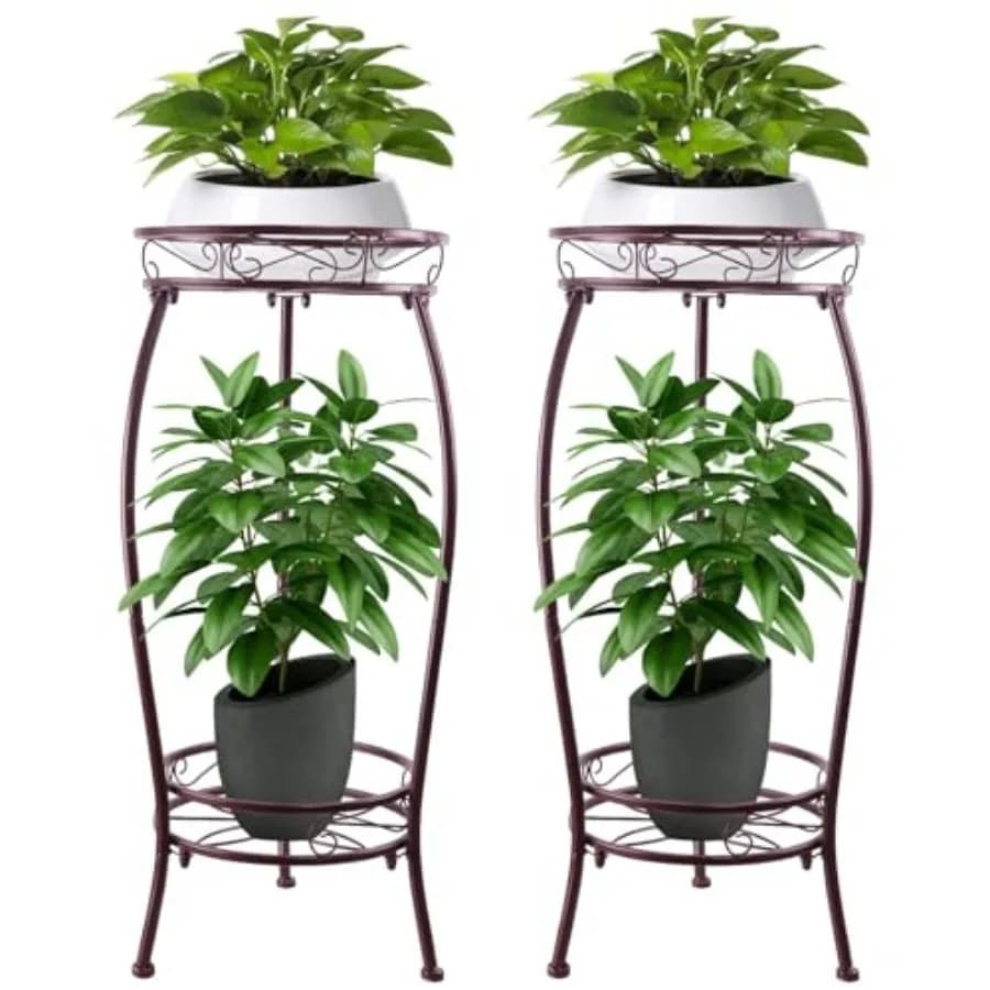 7." s Indoor Outdoor -Tier Metal Flower Pot Holders, Heavy Duty Rustproof Plant Shelf with Round Supports for Garden, Patio, Ba