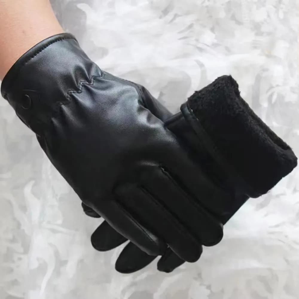 Guanti in pelle nera alla moda Guanti touch screen caldi con dita intere Guanti da guida impermeabili antivento per l'inverno all'aperto