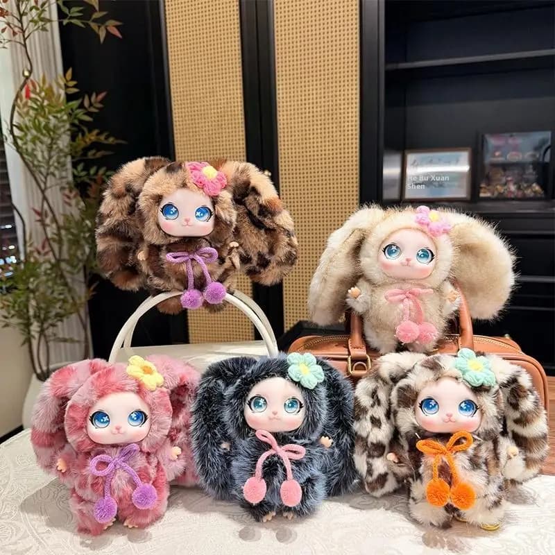 Vinyl Plush Bunny Keychain Soft Fluffy Doll Charming Pendant for Backpack Fashion Decor
