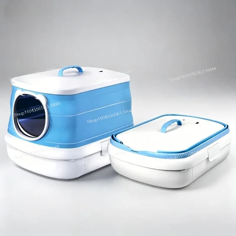 Large Foldable Enclosed Top Entry Cat Litter Box With Lid Anti-Splashing Plastic Box With Scoop