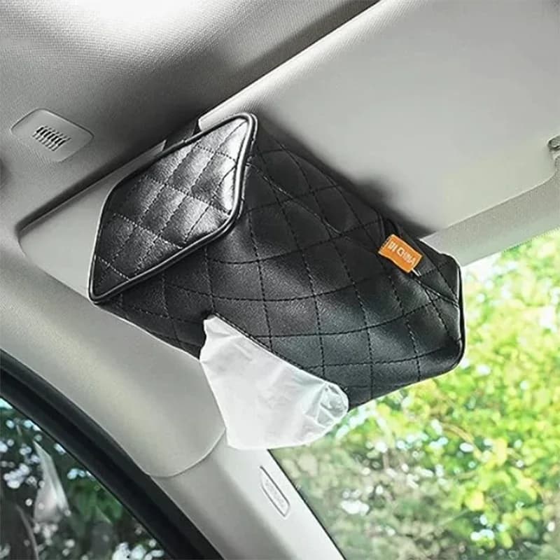 Scatola di fazzoletti resistente all'usura in pelle a scacchi tinta unita sedile posteriore dell'auto parasole appeso cinturino con fibbia per borsa in tessuto facile installazione