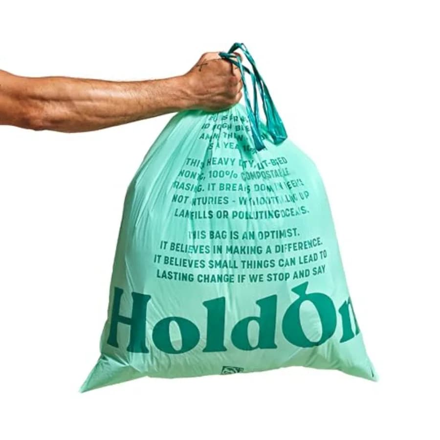Sacchi per la Spazzatura da 13 Galloni, Sacchi per Rifiuti da Cucina a Base Vegetale con Manici a Cordoncino per Bidoni Alti, Resistenti e Compostabili