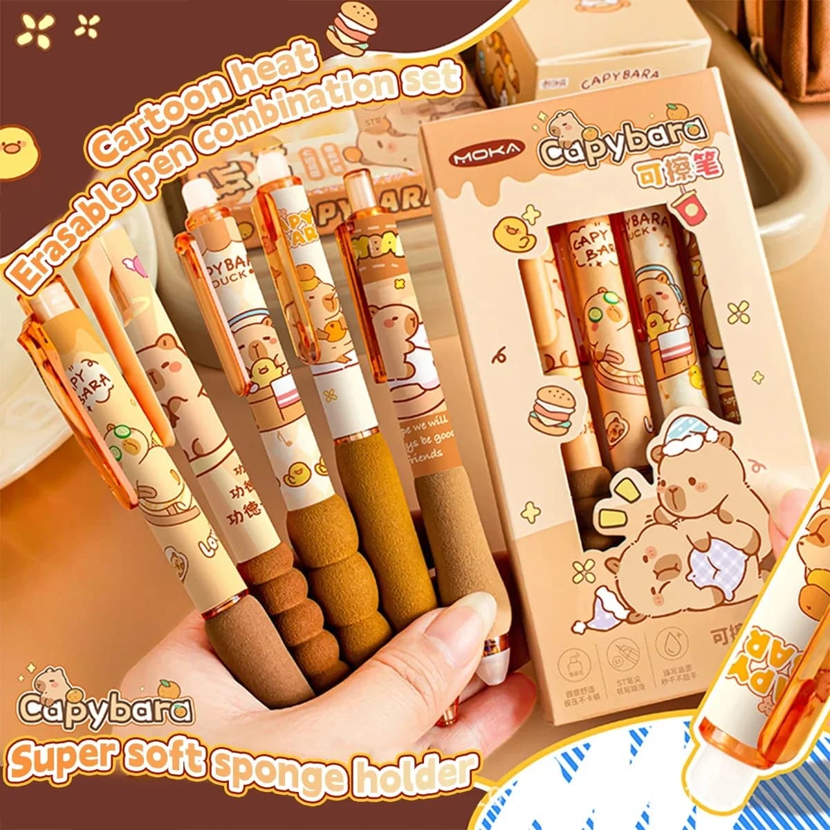Penne Gel Kawaii a Forma di Capibara, Cancellabili e Ricaricabili, Senza Sbavature, per Scuola, Ufficio, Cancelleria e Regali