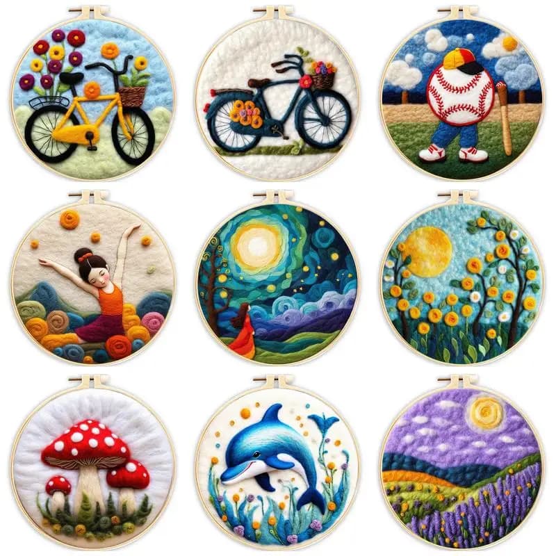 RUOPOTY modello di bicicletta fai da te feltro di lana pittura telaio da ricamo fai da te ago feltro per Starter Set feltro pittura Kit 20x20cm
