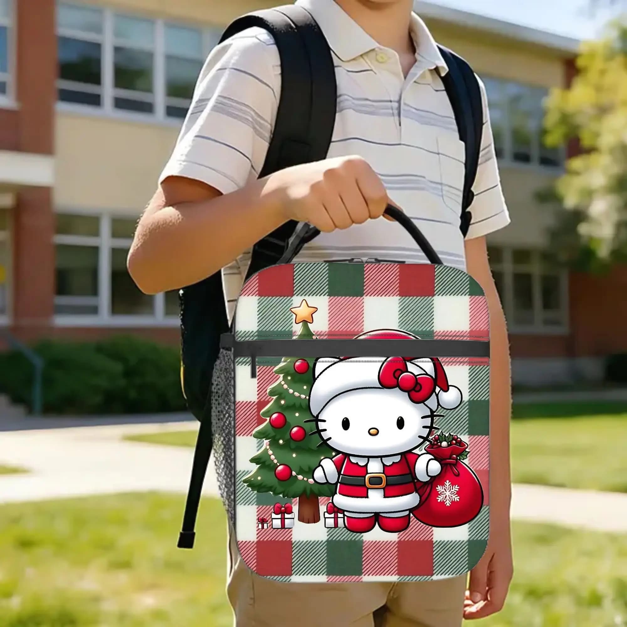 Xmas Kawaii Neko Christmas Insulated Lunch Bags Large Lunch Container Cooler Bag Lunch Box Tote Work Outdoor Men Women