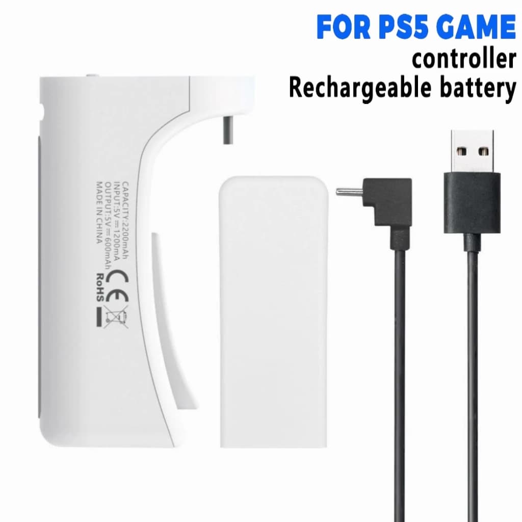 Batteria Ricaricabile Type C da 2000mAh con Kit LED per Giocare e Ricaricare Controller PS5 e PS5 Elite, Accessori per Gaming