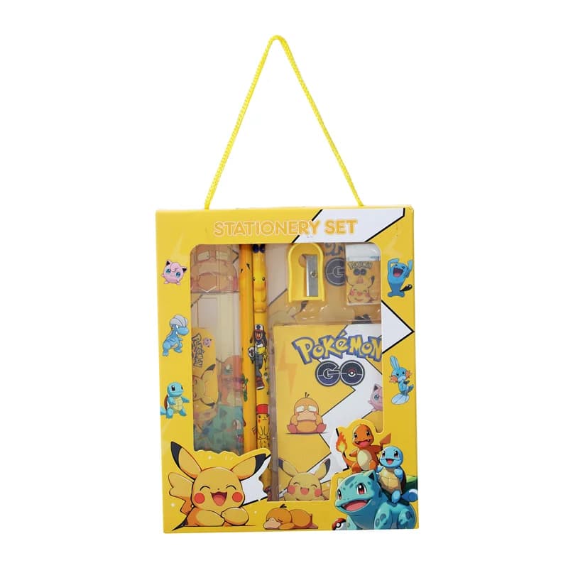 Set di 5 Pezzi Pokemon Pikachu, Set di Cancelleria per Studenti, Astuccio Anime Kawaii, Matita, Righello, Gomma, Borsa Portaoggetti, Regalo di Compleanno per Bambini