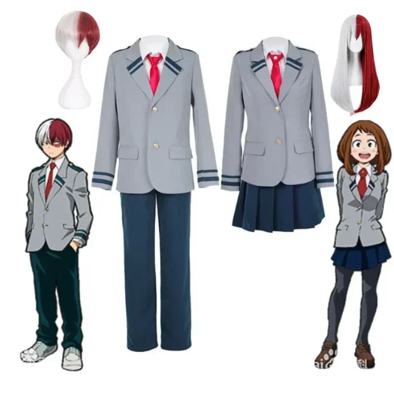 Costume Cosplay Anime My Hero Academia 2026 - Set Uniforme Scolastica di Midoriya Izuku e Todoroki Shoto con Parrucca, Unisex per Halloween e Giochi di Ruolo