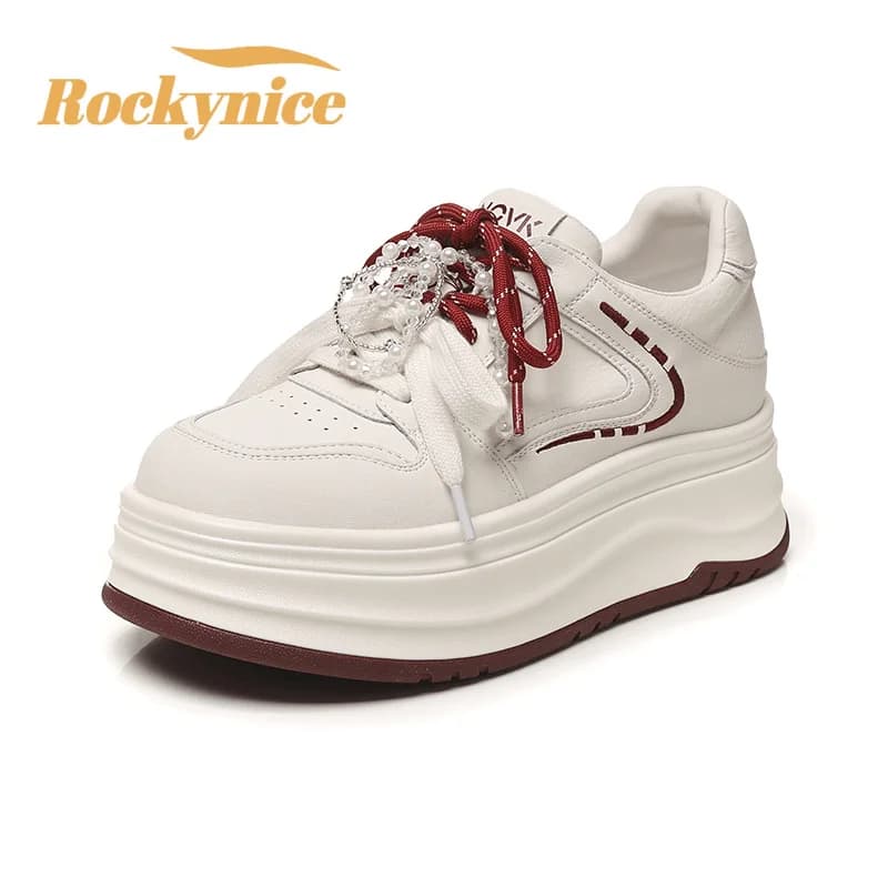 7CM High Platform Sneakers Women Casual Leather Sport Shoes New Spring Vulcanized Skateboard White Shoes Woman Chaussures Femme