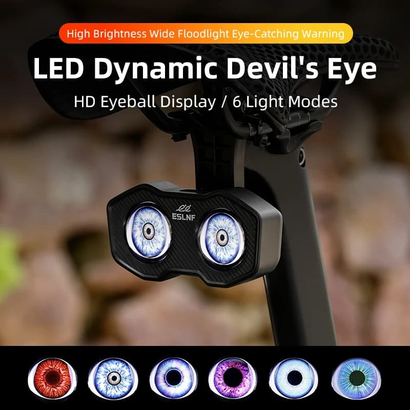 ESLNF Smart Programmable LED Bicycle Tail Light Motorcycle Eyes Dynamic Devil Cat Motorbike Rear Stop Lamp
