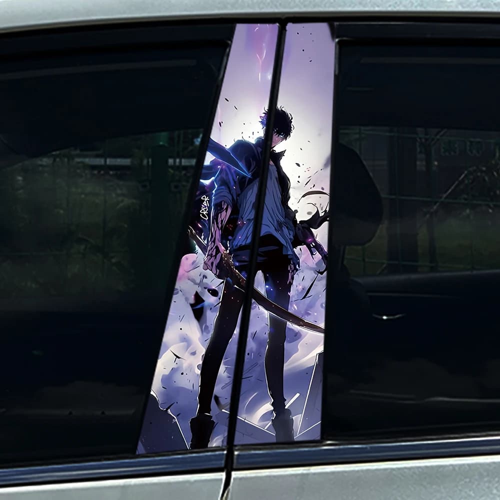 2 Pezzi Adesivi Anime 3D per Montante B Auto JDM, Decorazione Finestrino Impermeabile e Resistente ai Raggi UV in PVC per Styling Auto