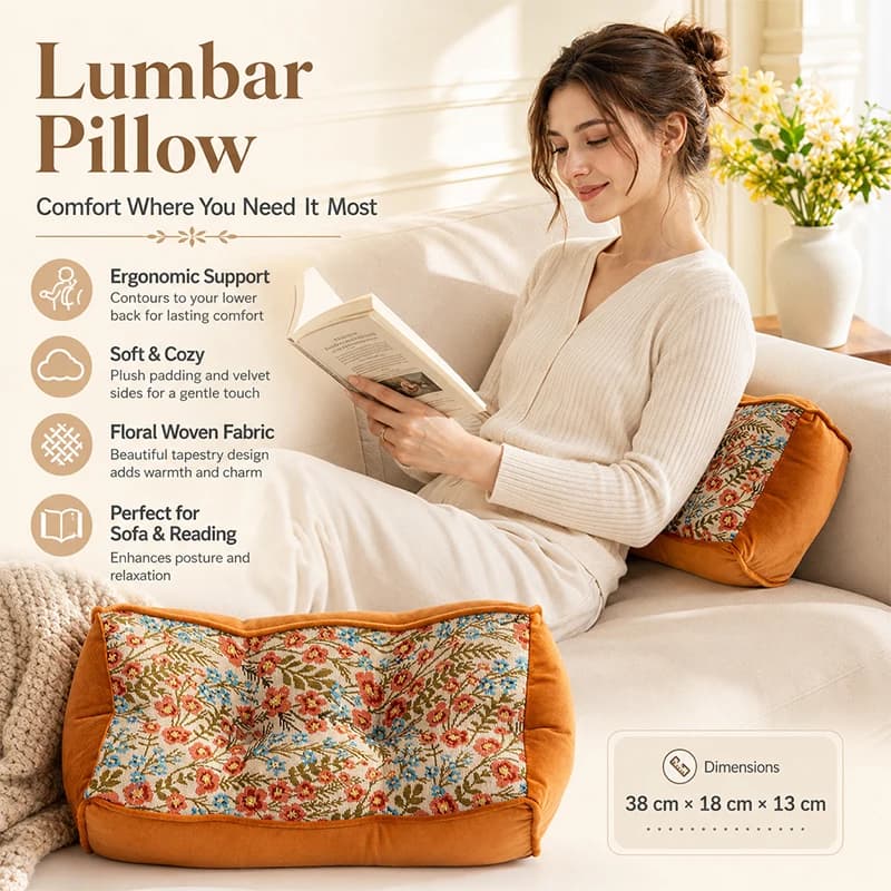 Light Luxury Retro Padded Cushions Lumbar Pillow Color Floral Ergonomic Comfort U-shaped Rectangular Waist Pillow Chair Cushion