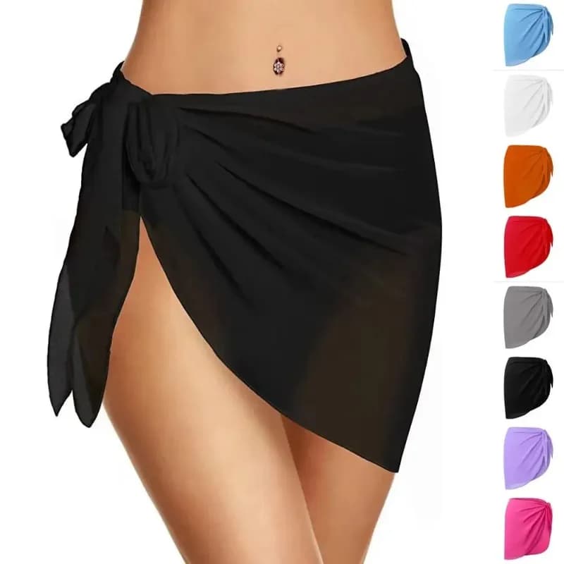 Sarong Corto da Donna 50x180cm, Copricostume da Spiaggia, Gonna Trasparente in Chiffon, Sciarpa Avvolgente per Costumi da Bagno