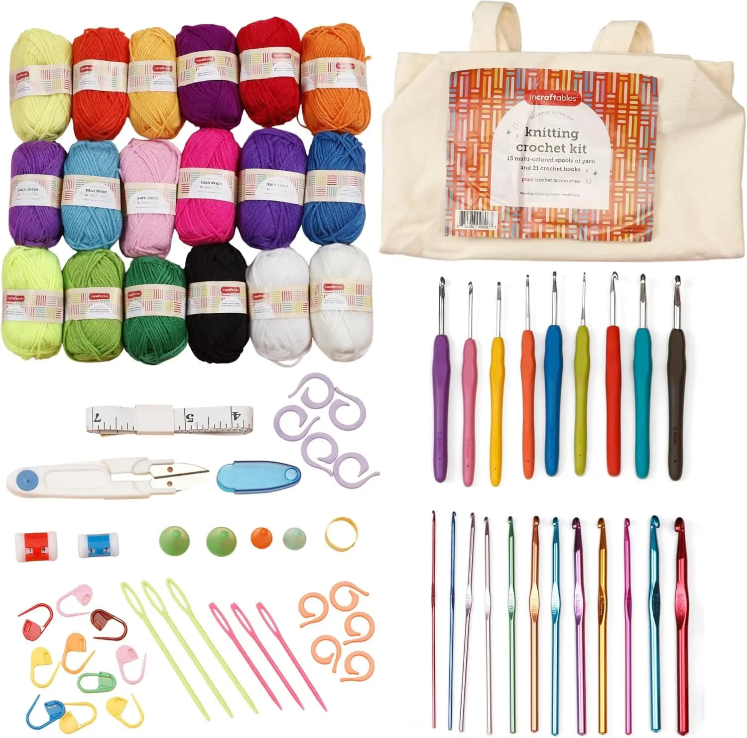 Kit Completo per Principianti di Uncinetto con Filati, Uncinetti, Accessori e Borsa per Adulti e Bambini