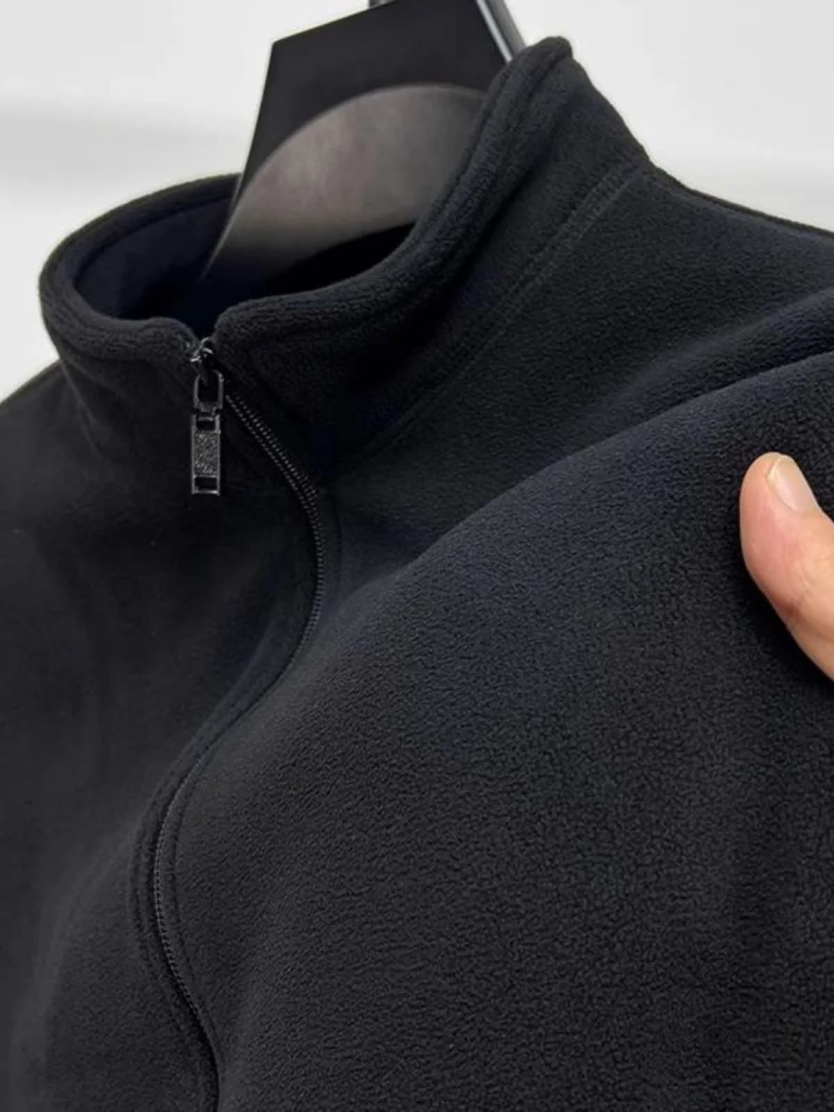Men's Thickened Hoodie Sweatshirt Zipper Collar Autumn Winter Warm Fleece Pure Color Jacket Casual Comfortable Loose Fit