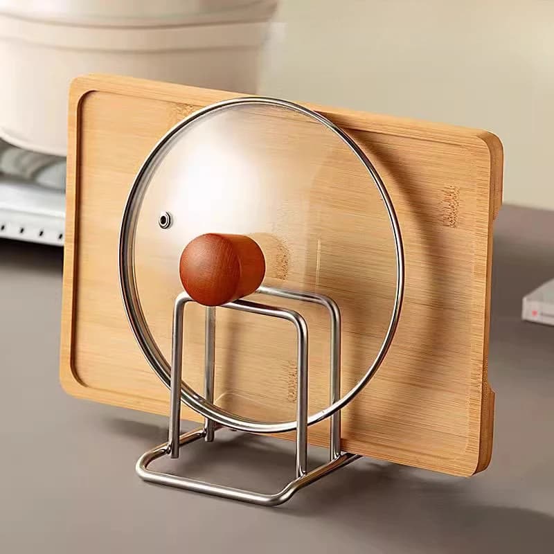 Stainless Steel Kitchen Pot Lid & Cutting Board Storage Rack, Countertop Holder for Vegetable Boards, Space-Saving Organizer