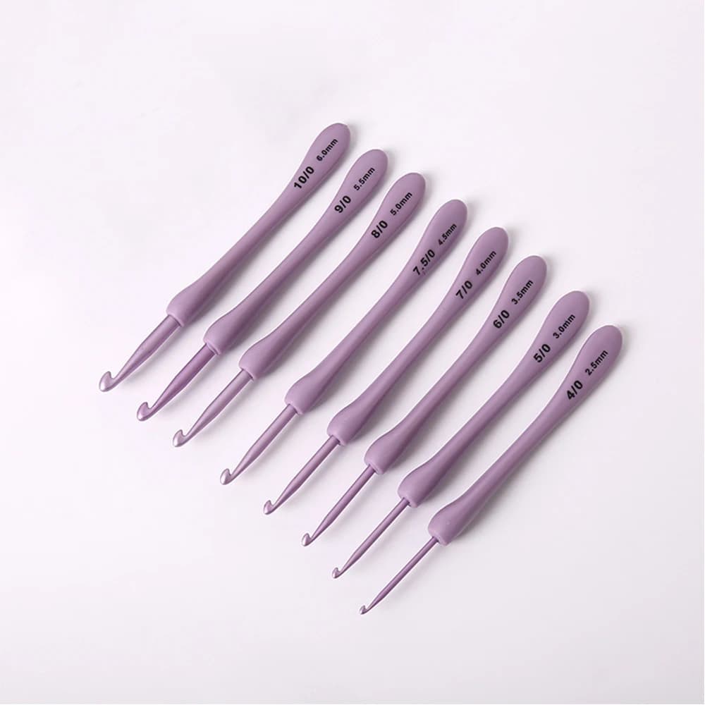 8pcs Purple Crochet Hook Set 2.5-6.0mm Rubber Handle Aluminum Knitting Needle DIY Handmade Yarn Knitting Supplies Tool Kit