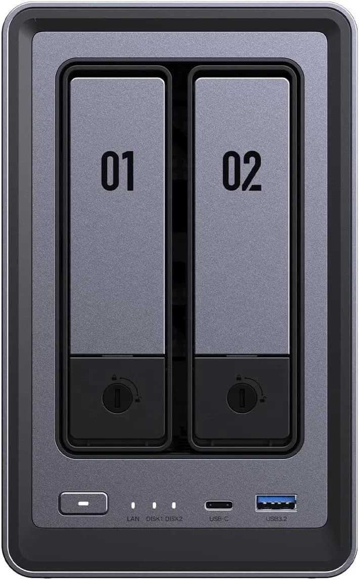 2800 Archiviazione attaccata in rete desktop a 2 alloggiamenti (NAS) con CPU quad-core N100 8 GB DDR5 RAM 2,5 GbE Ethernet 2 slot M.2 Supporto 4K