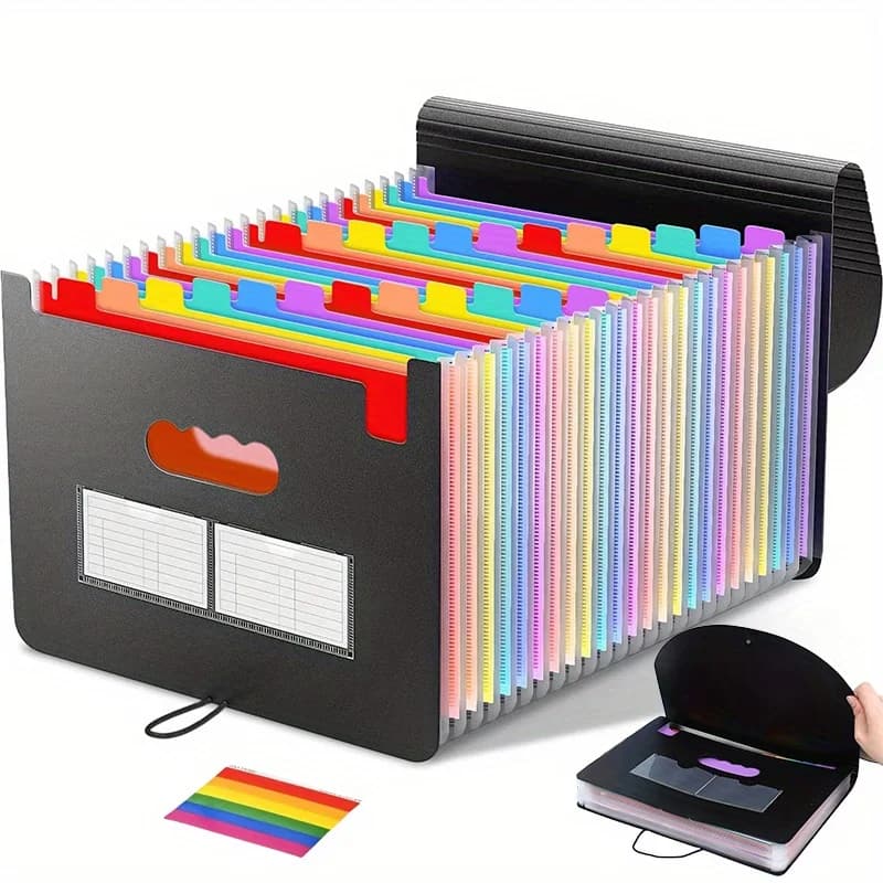 Cartella di file da 25/13 tasche Organizzatore di file per fisarmonica/Scatola di archiviazione in plastica espandibile portatile, carta/documento/con linguette colorate