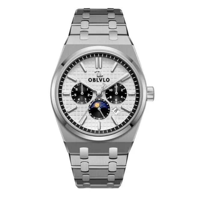 OBLVLO Men Automatic Watch 41mm Mechanical Wristwatch 50m Waterproof Sapphire Luminous TY16S4 Mov Multi-Dials Month,Week,Date