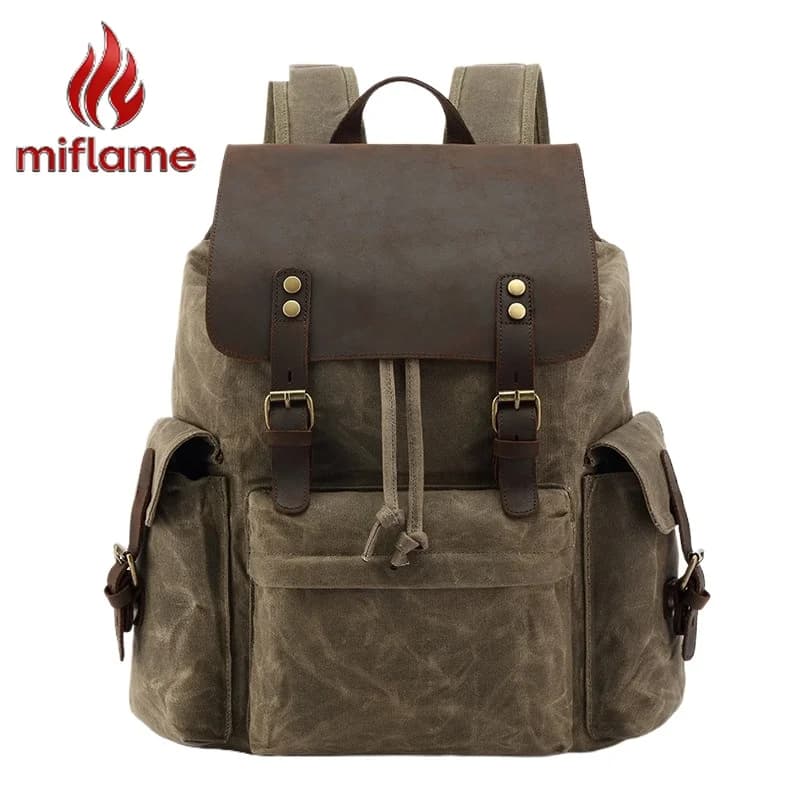 Zaino Vintage in Tela Cerata Resistente all'Acqua, Borsa per Laptop da Uomo, per Viaggi, Scuola, Escursioni e Uso Quotidiano