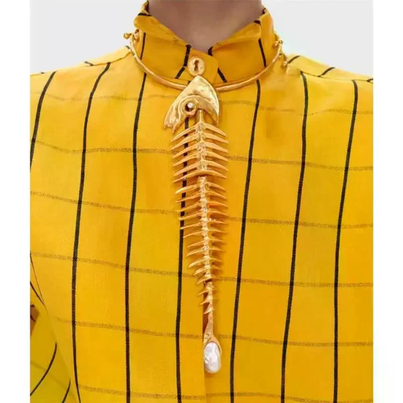 Fashion Exaggerated Women's Choker Necklace Novelty Alloy Big Fish Bone Pendant Jewelry Accessory Gift
