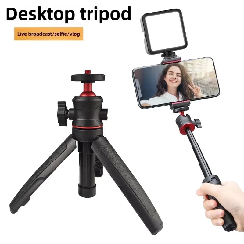 Mini treppiede da tavolo estensibile con impugnatura e testa a sfera flessibile, attacco con vite da 1/4 di pollice per telefono, selfie e action camera