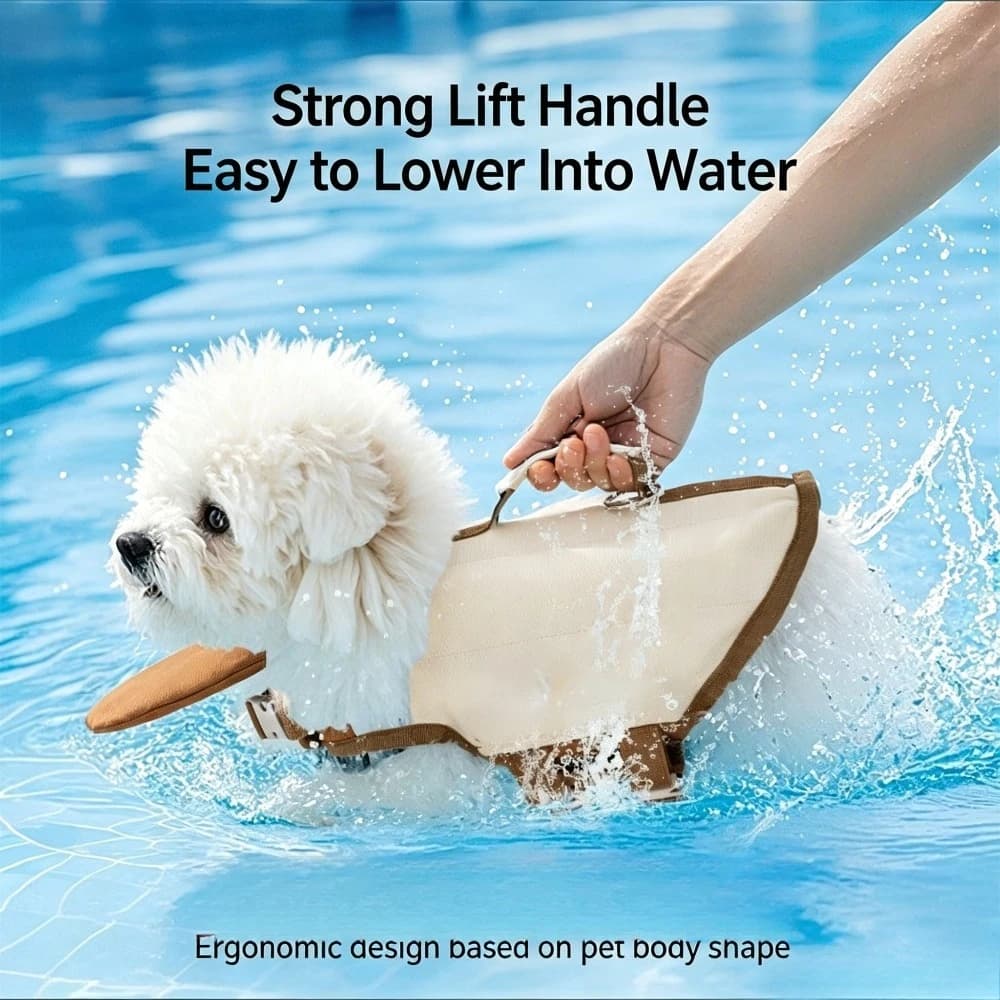 Support Dog Life Jacket with Grab Handle, High Buoyancy Adjustable Pet Swim Vest for Small Breed Puppy Pool Beach