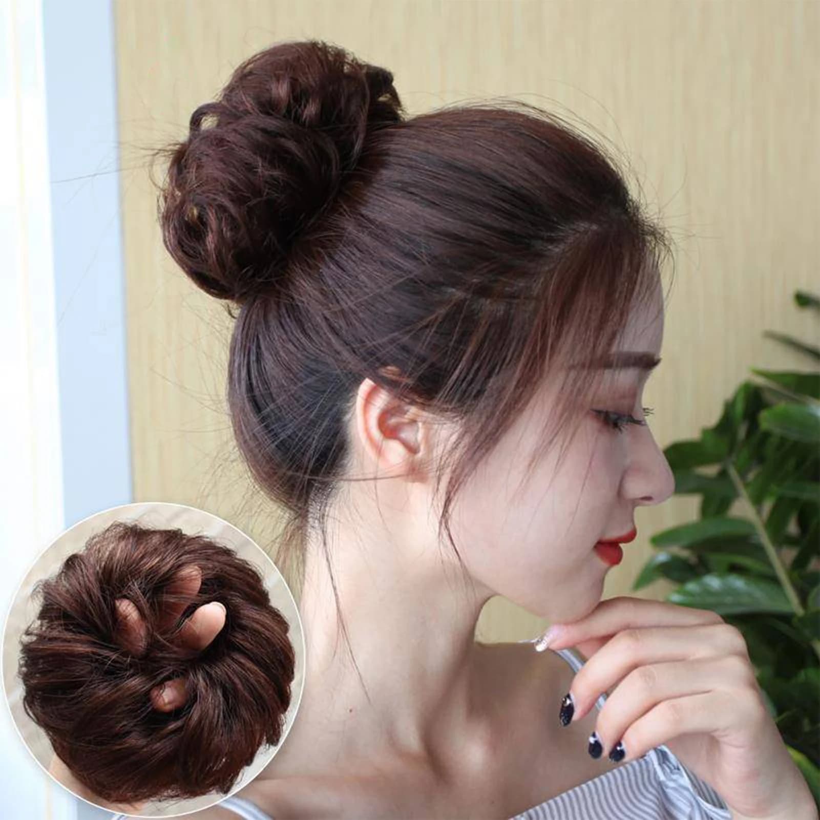 1pc Chignon Hairpiece Synthetic Heat Resistant for Wedding Parties Elegant Bun Wig Brown Black Hair Extension Accessories