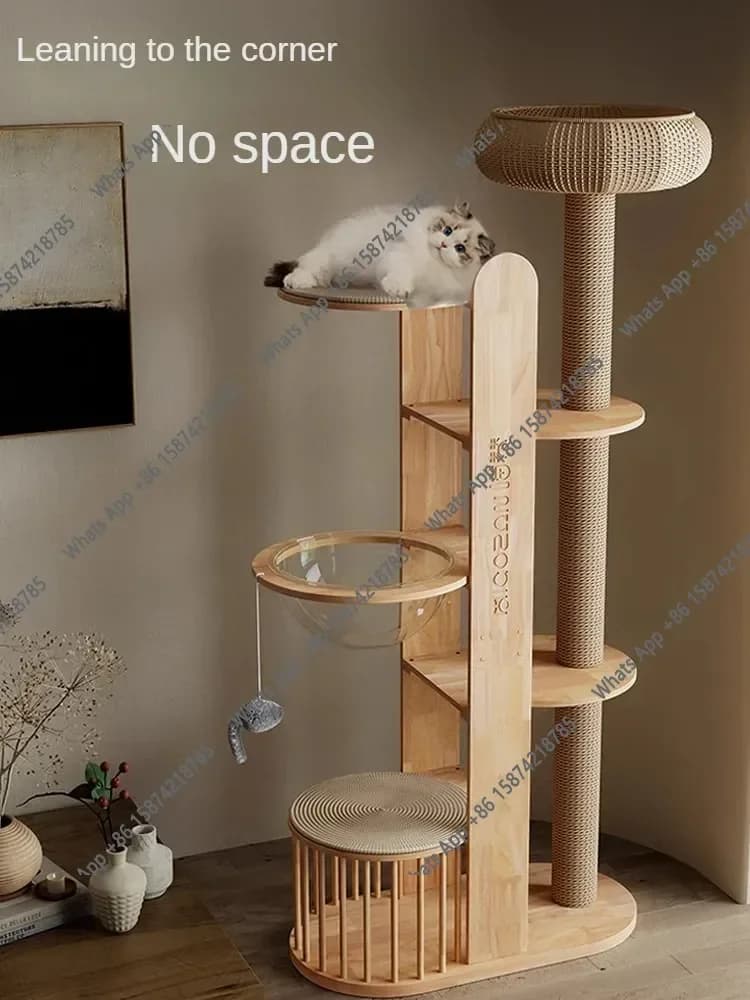 Tiragraffi per Gatti a Forma di Capsula, Arredamento per Animali Domestici, Struttura per Arrampicata in Legno Massiccio, Salvaspazio