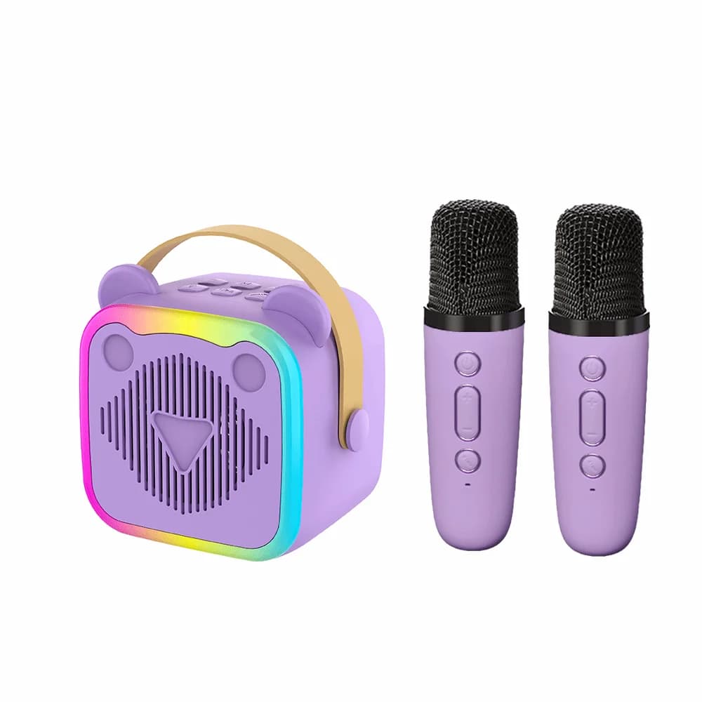 Portable Mini Karaoke Machine 3.5mm Earphone HIFI Surround Mini Home Karaoke Speaker USB Charging RGB Lights
